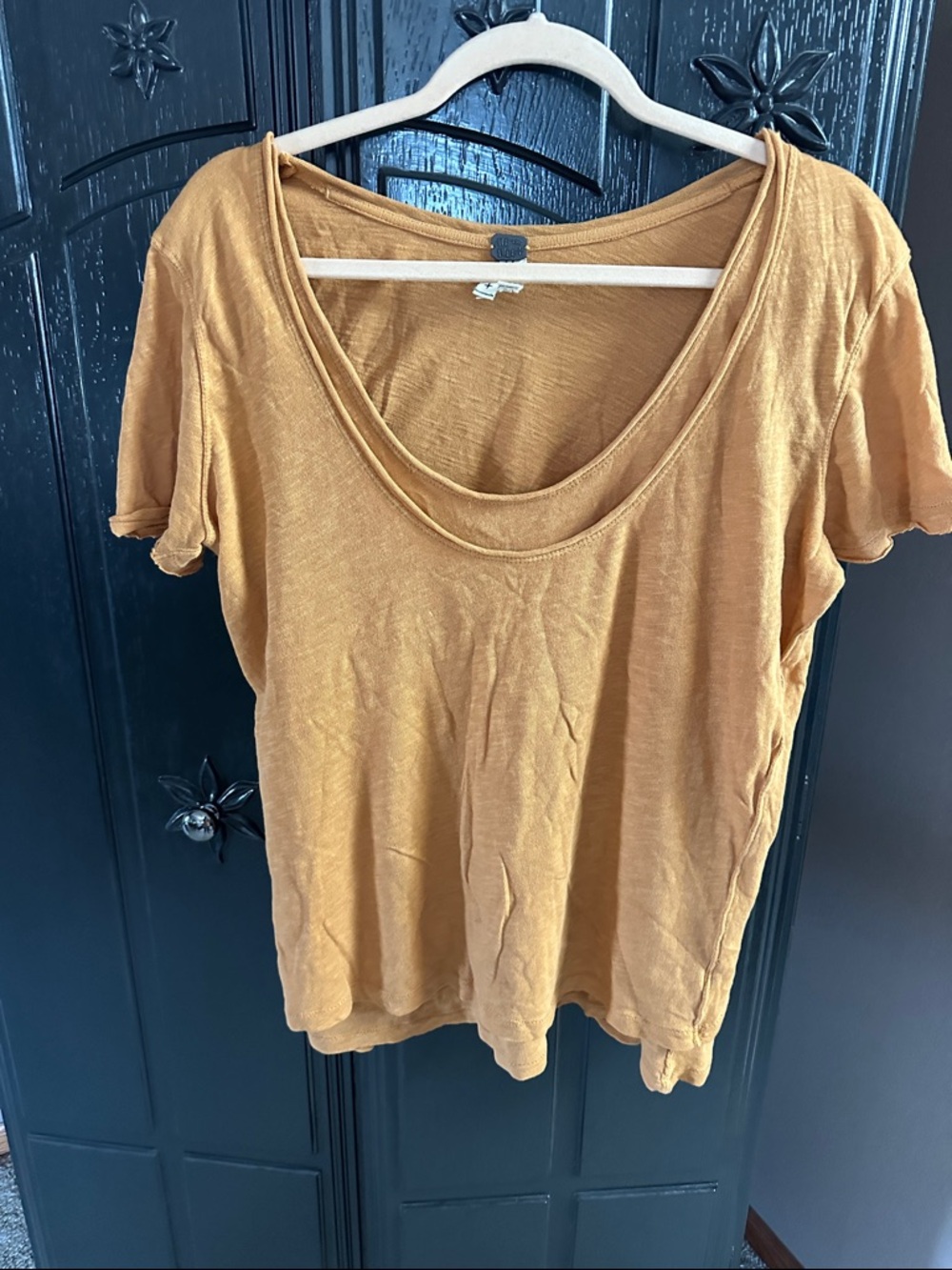 We The Free Short Sleeve Scoop Neck Top in Mustard Yellow attached tank-